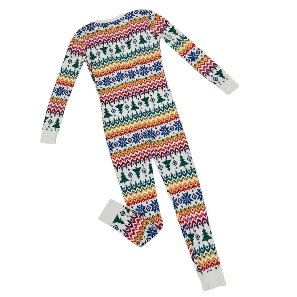 Old Navy One Piece Pajama White Fair Isle Button Up Holiday Loungwear